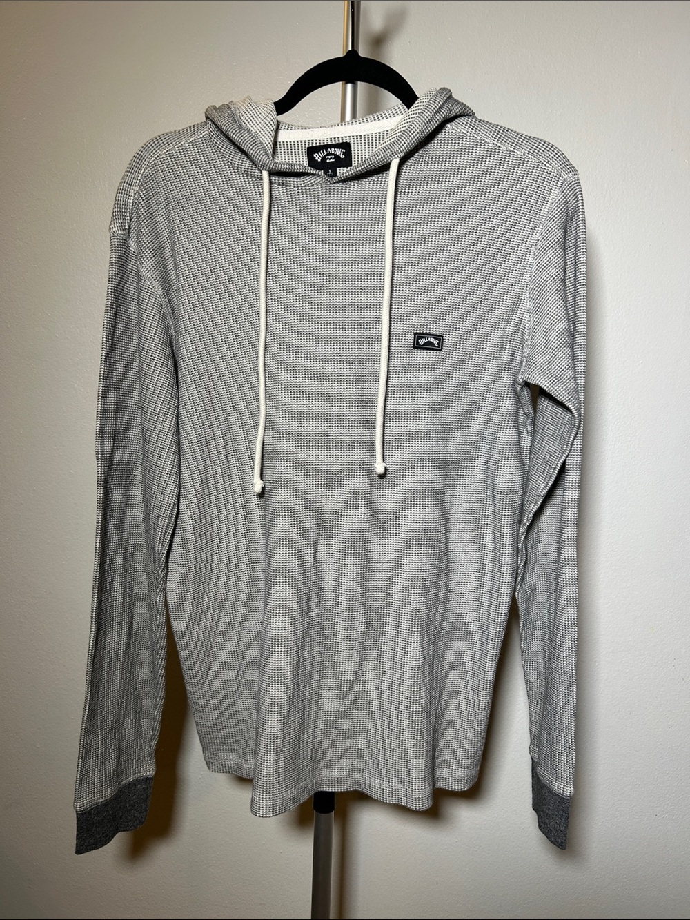 Billabong Keystone Light Gray Waffle-Knit Hooded Long Sleeve Men’s Small